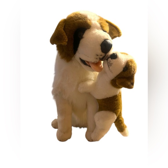 Vintage Large St Bernard dog Mom Dog and Puppy Stuffed Animal Toy Rare - Picture 2 of 7
